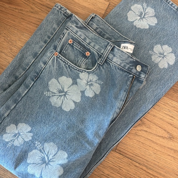 Zara floral printed wide leg jeans size 6 - Picture 5 of 6